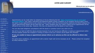 Appointments - Lister Lane Surgery
