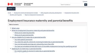 Employment Insurance maternity and parental benefits