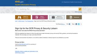 Sign Up for the OCR Privacy & Security Listserv | HHS.gov