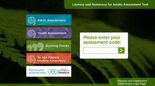 Learner login page - Literacy and Numeracy for Adults Assessment Tool