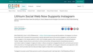 Lithium Social Web Now Supports Instagram - PR Newswire