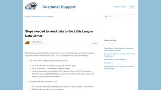 Steps needed to send data to the Little League Data Center – Support