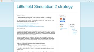 Littlefield Technologies Simulation Game 2 strategy