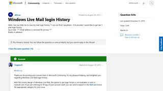 Windows Live Mail login History - Microsoft Community