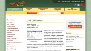 LIVE Online Math - Cathy Duffy Reviews