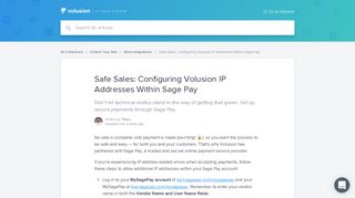 Safe Sales: Configuring Volusion IP Addresses Within Sage Pay ...