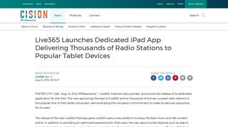 Live365 Launches Dedicated iPad App Delivering Thousands of ...