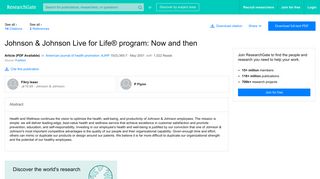 (PDF) Johnson & Johnson Live for Life® program: Now and then