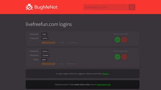 livefreefun.com passwords - BugMeNot