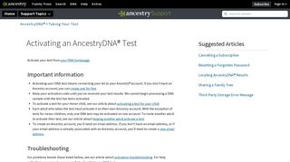 Activating a DNA Test - Ancestry Support