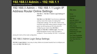 192.168.l.l Admin - 192.168.1.1 Login IP Address Router Online Settings