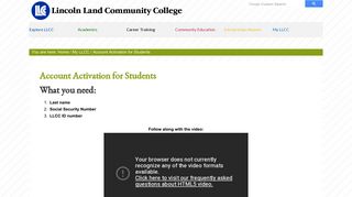 Account Activation for Students - Lincoln Land Community College