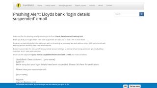 Phishing Alert: Lloyds bank 'login details suspended' email | ScamWatch