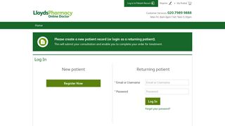 Login - LloydsPharmacy Online Doctor