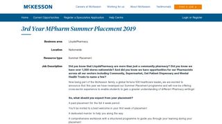3rd Year MPharm Summer Placement 2019 - McKesson