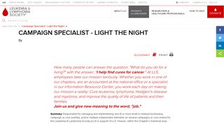 Campaign Specialist - Light the Night | Leukemia and Lymphoma ...