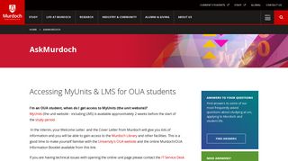 AskMurdoch | Accessing MyUnits & LMS for OUA students