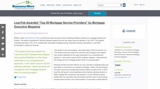 LoanTek Awarded “Top 50 Mortgage Service Providers” by Mortgage ...