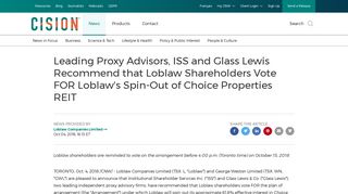 Leading Proxy Advisors, ISS and Glass Lewis Recommend that ...