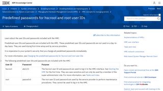 Predefined passwords for hscroot and root user IDs - IBM