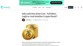 Ads.cash Has Gone Live - Full Beta - Legit or Just Another Crypto ...