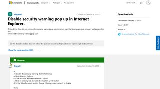 Disable security warning pop up in Internet Explorer. - Microsoft ...