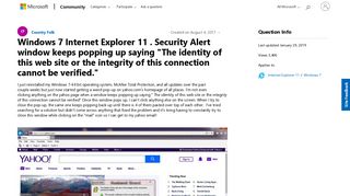 Windows 7 Internet Explorer 11 . Security Alert window keeps ...