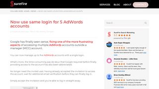 Now use same login for 5 AdWords accounts | SureFire Search