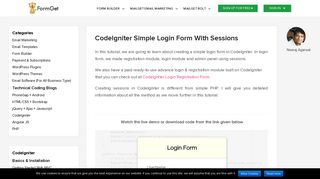 CodeIgniter Simple Login Form With Sessions | FormGet