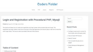 Login and Registration with Procedural PHP, Mysqli - Coders Folder
