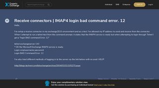 Receive connectors | IMAP4 login bad command error. 12