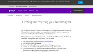 Creating and resetting your BlackBerry ID | BT Business