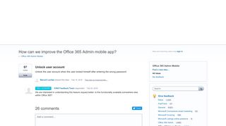 Unlock user account – Customer Feedback for Microsoft Office 365