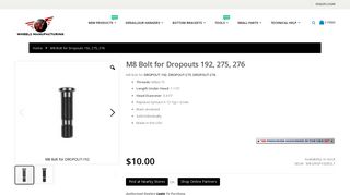 M8 Bolt for Dropouts 192, 275, 276 - Wheels Manufacturing