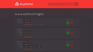 w.w.w.cam4.com passwords - BugMeNot