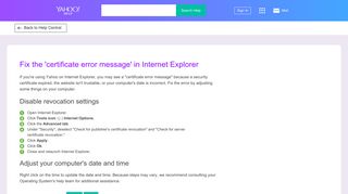 Fix the 'certificate error message' in Internet Explorer | Yahoo Help ...