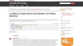 A simple login with dictionary « Python recipes « ActiveState Code