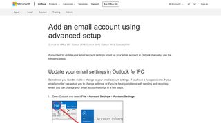Add an email account using advanced setup - Outlook - Office Support