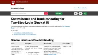 Known issues and troubleshooting for Two-Step Login (Duo) at IU