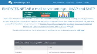 EMIRATES.NET.AE email server settings - IMAP and SMTP ...
