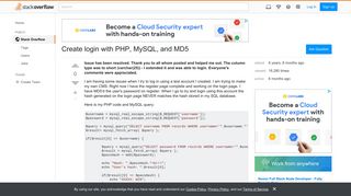 Create login with PHP, MySQL, and MD5 - Stack Overflow