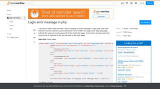 Login error message in php - Stack Overflow