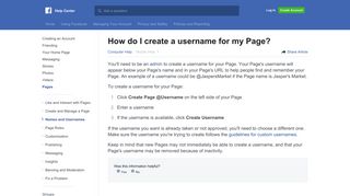 How do I create a username for my Page? | Facebook Help Center ...