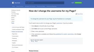 How do I change the username for my Page? | Facebook Help Center ...