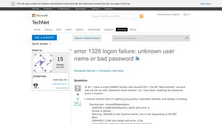 error 1326 logon failure: unknown user name or bad password ...