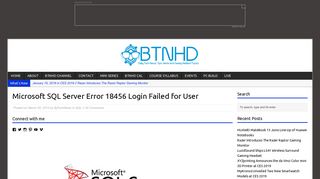 Microsoft SQL Server Error 18456 Login Failed for User | BTNHD