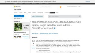 com.microsoft.sqlserver.jdbc.SQLServerException: Login failed for ...