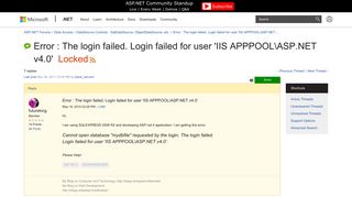 Error : The login failed. Login failed for user 'IIS APPPOOLASP ...