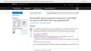 Solving SQL Server connection string error 