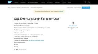 SQL Error Log: Login Failed for User '' - archive SAP